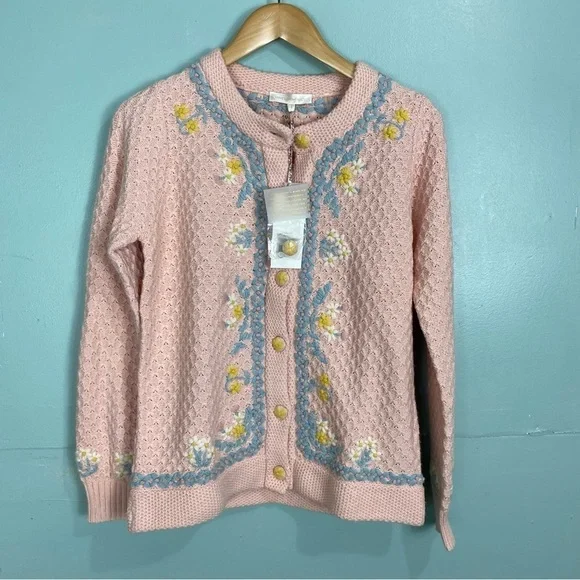 Loveshackfancy Naj Cardigan Size Small‎ Floral Embroidered Pink Girly - Picture 2 of 9